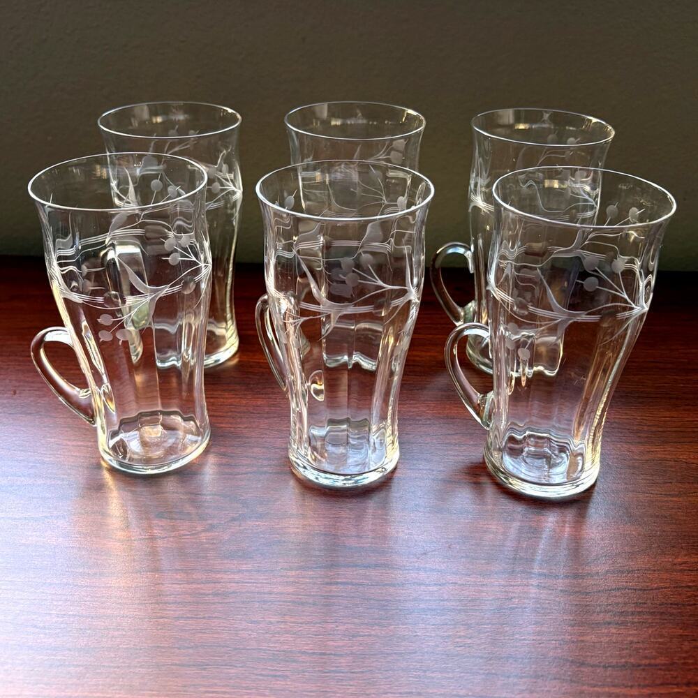 Set of 6 Antique Crystal Irish Coffee Mugs Etched Elegant Hot Toddy Glasses 10oz - Picture 11 of 11